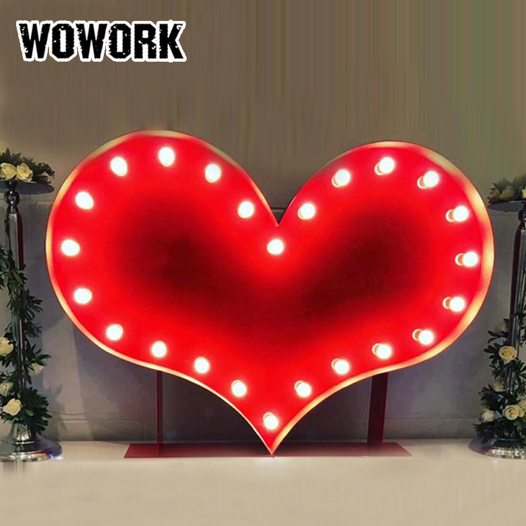 WOWORK fushun, индивидуальное светодиодное свадебное украшение в форме сердца, свадебная декорация, реквизит для фотобудки, световой знак