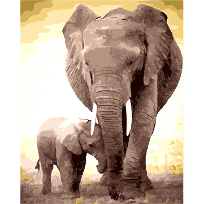 Diy Oil Painting Set Elephant Mother And Child Hand Painting Oil Canvas Posters And Prints Home Decor Unique Gift