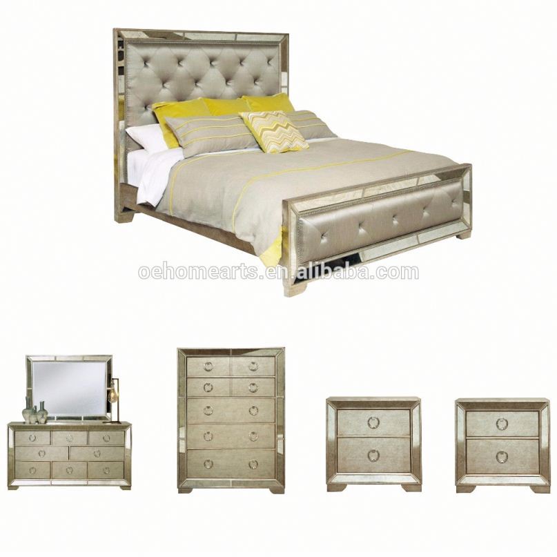 Mirrored and Upholstered Tufted King-size Bedroom Set