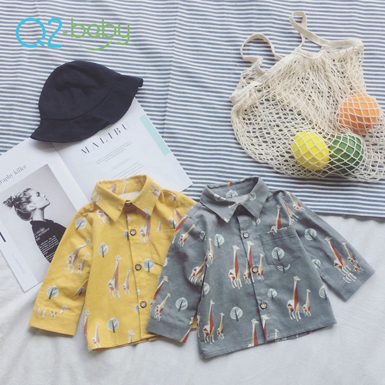 Q2-baby Cartoon Design Infant Toddler Boutique Clothes Baby Boy Long Sleeve Shirts