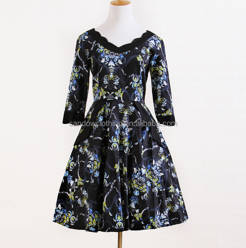 Cotton Fabric Vinatege UK Designed A-Line Party Evening Club Woman Dress