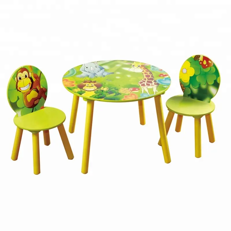 Toffy & Friends wooden kids round table and chair set with jungle design