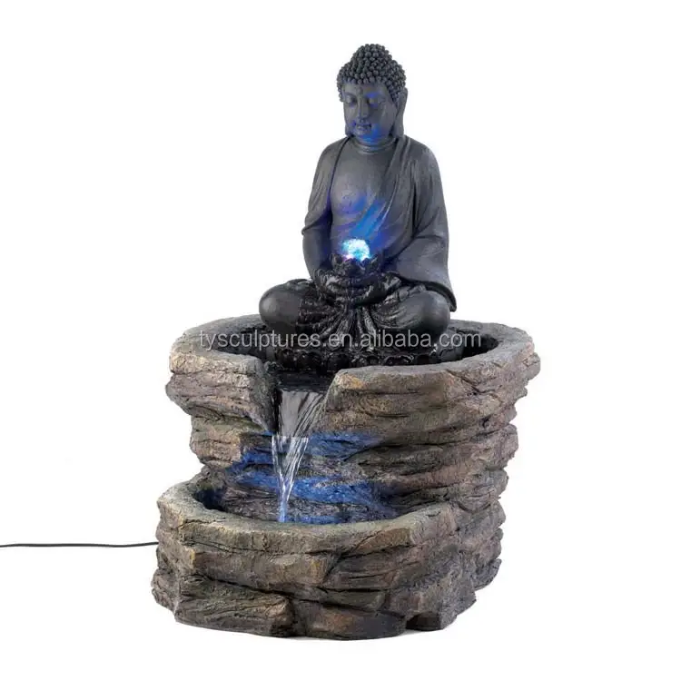 Indoor or outdoor waterfall stone LED light buddha statue water fountains for decoration