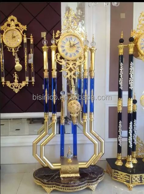 Nouveau Blue Crystal and Copper Cast Floor Clock, Home Decorated Bronze Floor Clock