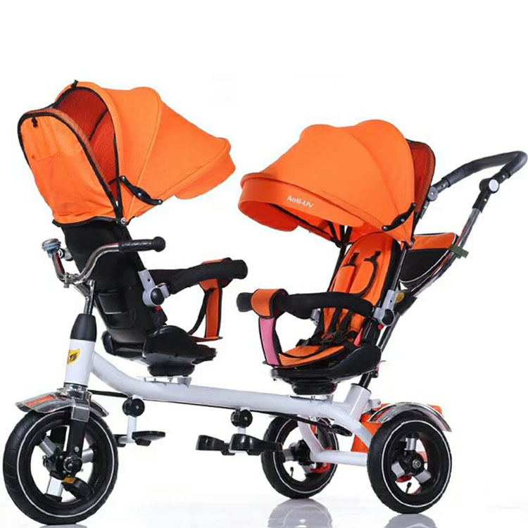 Двухместный trike детская переноска с двумя сиденьями для мальчиков Детский костюм из трёх колесный велосипед органайзер для детской коляски