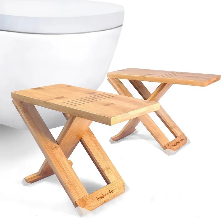 Folding 7" 8" 9" 10" Adjustable One Pair Bamboo Wood Squat Toilet Stools