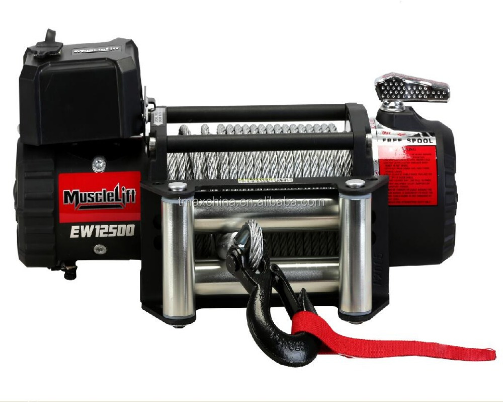 Musclelift 12500lbs Тяговая внедорожная 4x4 электрическая 12v DC лебедка с синтетическим тросом стальной кабель