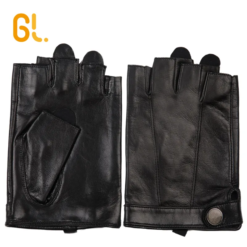 BW392 Wholesale Mens Short Fingered Genuine Sheepskin Leather Driver Gloves Fingerless
