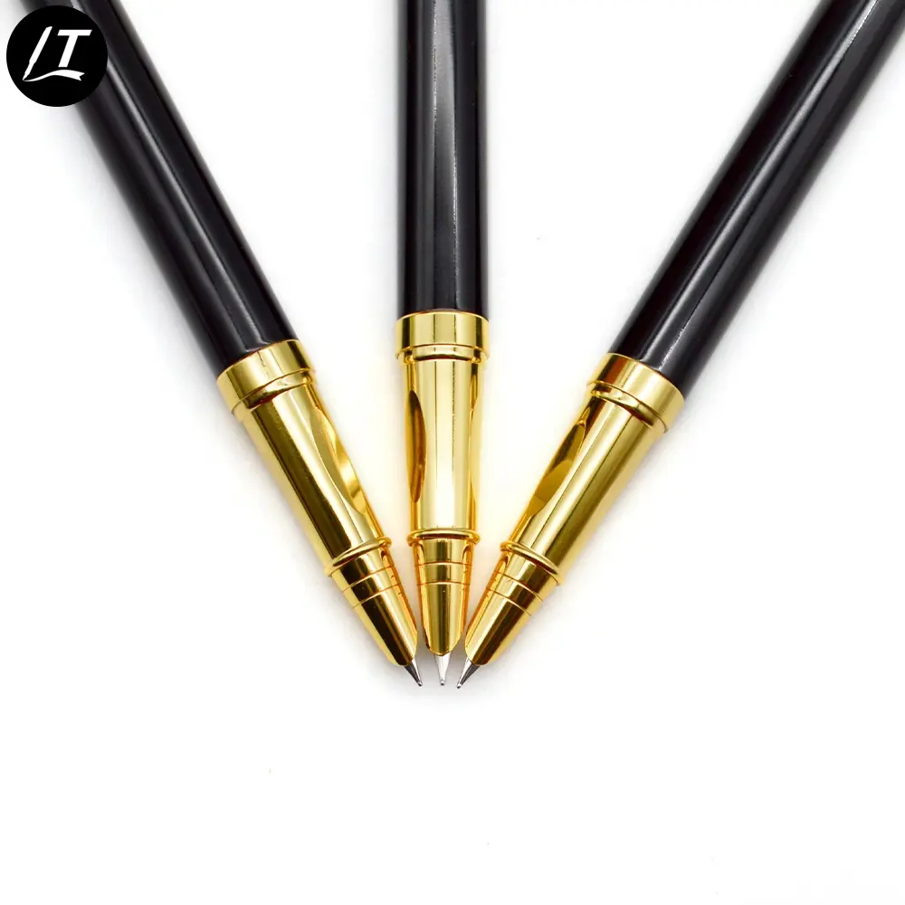 Hot Selling Black And Gold Luxury Metal Fountain Pen With Diamond On Top