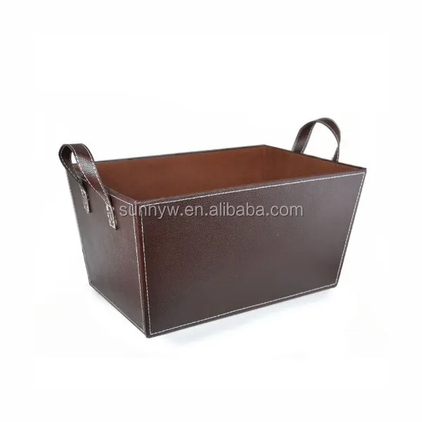 Factory Wholesale Customized PU Leather Wine Basket Faux Leather Storage Gift Hamper Organizer Basket
