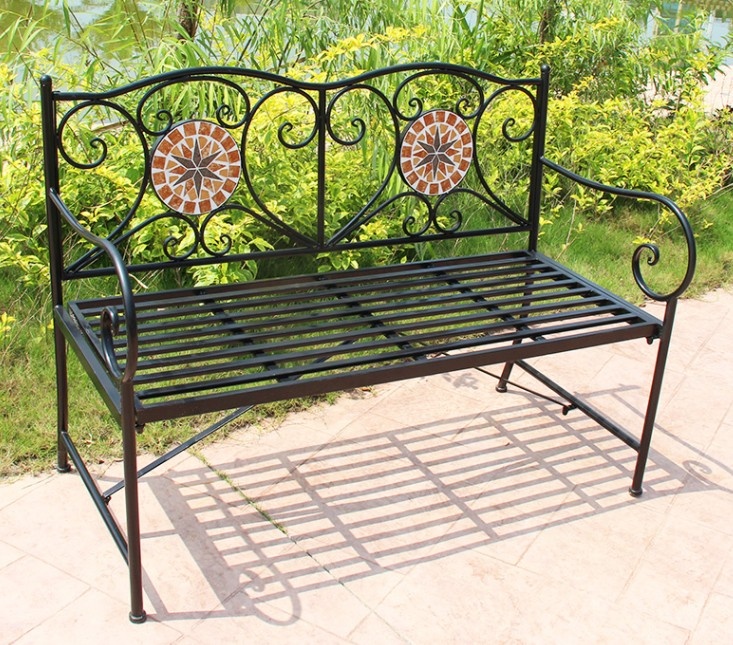 Outdoor Iron Bench Patio Mosaic Bench