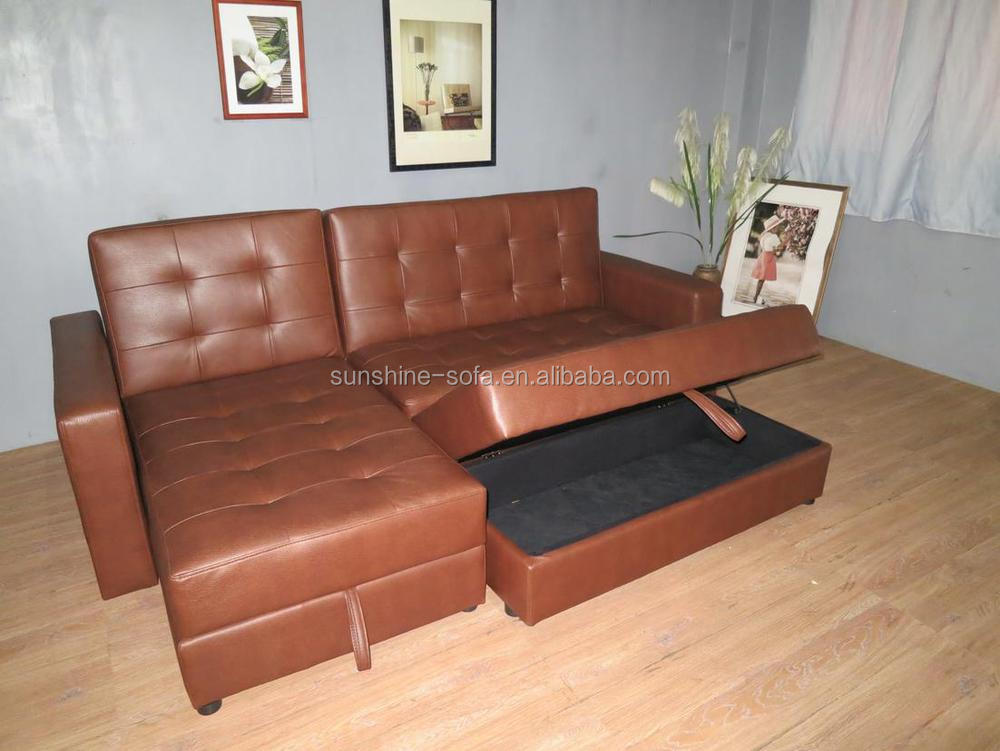 PU Leather Sectional Home Corner Sofa Bed Adjustable Black Sleeper with Three Storage Box