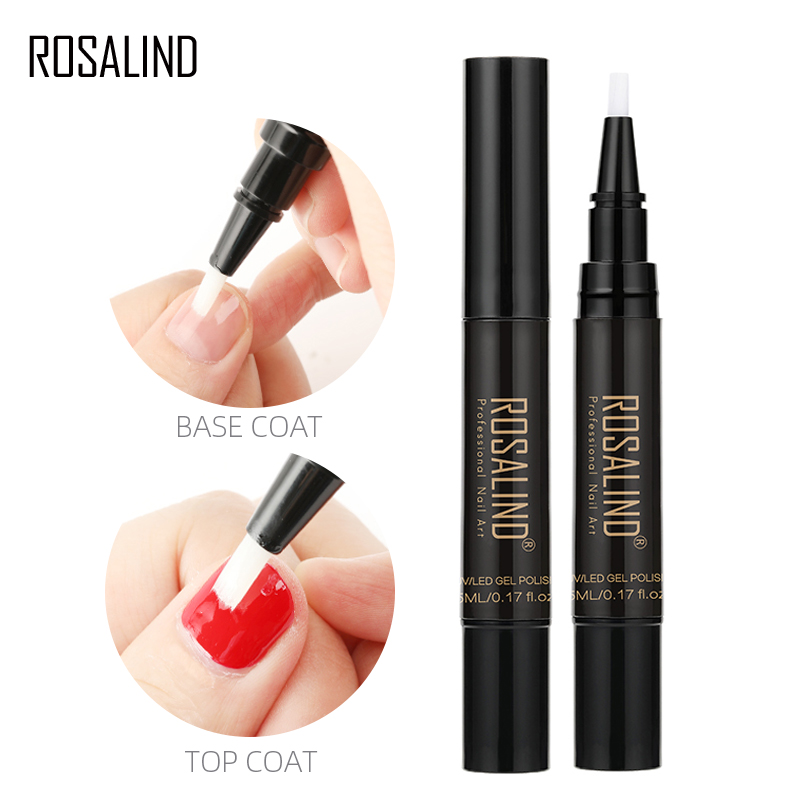 Rosalind OEM логотип private label 5 мл дизайн ногтей гель лак ручка полу постоянный УФ led база пальто и Топ пальто для оптовая продажа