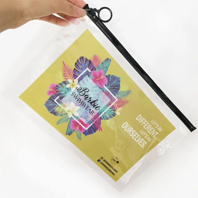 Recyclable Custom Brand Colorful Logo Clear PVC Zipper Slider Packaging Plastic Bag For Clothing Cosmetic Travel Ziplock Pouch
