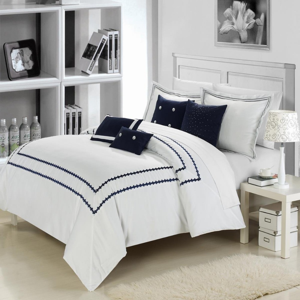 Custom luxury Hotel White Embroidery Polycotton Duvet Cover Set