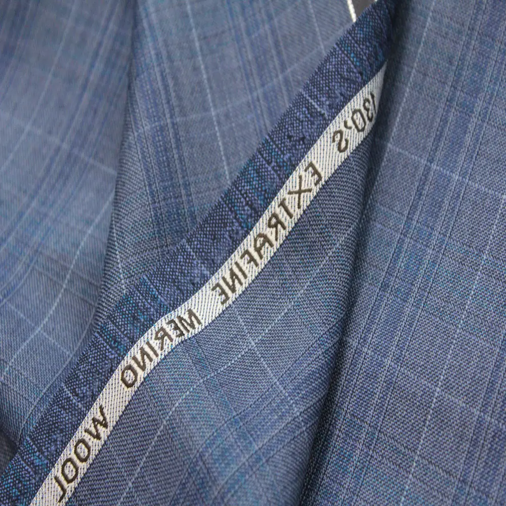 High Quality Blue Hop Sack Plaid 100% Merino Wool suits jackets Fabric