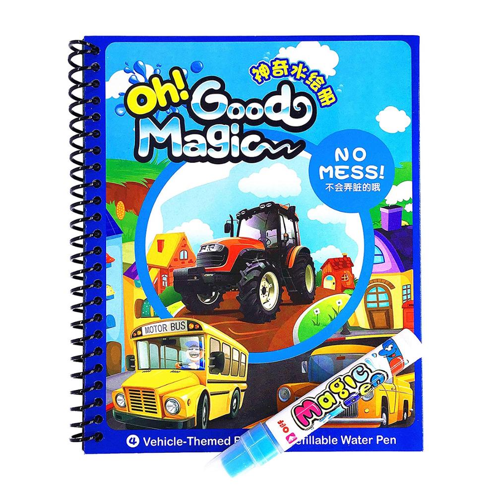 Water Coloring Magic Water Drawing Vehicle-Themed Reusable Coloring Acticity Book