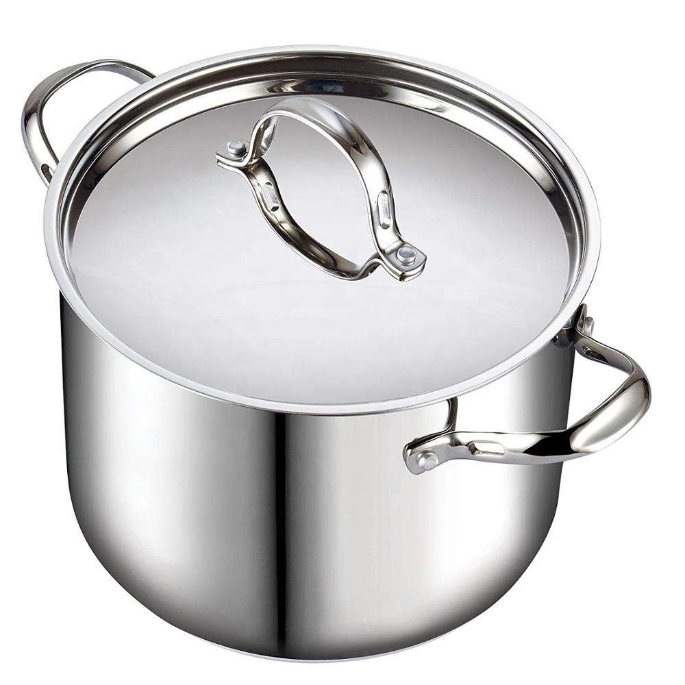 Классическая кастрюля из нержавеющей стали кастрюля с крышкой, 12-QT, серебро