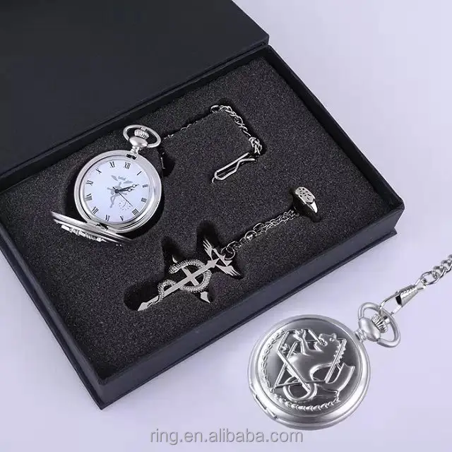 Game Fullmetal Alchemist Classic Pocketwatch Necklace Rings Antique Pocket Watches Quartz Pocket Watch