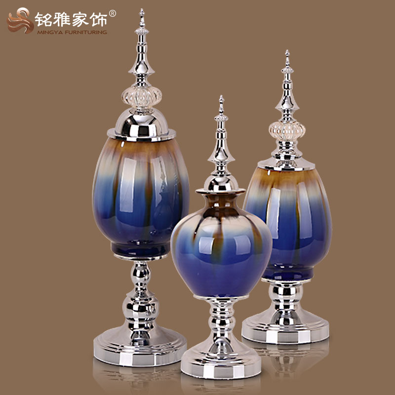Other home decor ceramic vase set with metal stand for tabletop decoration