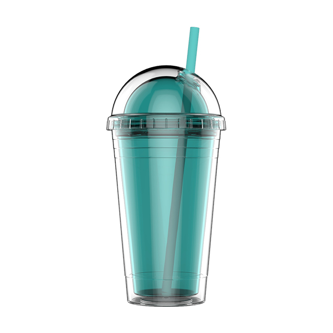Custom logo 16oz Clear Reusable Cup Colored Double Wall Acrylic Plastic Tumblers with Lid and Straw