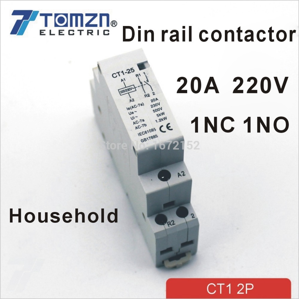 Бытовой контактор переменного тока CT1 2P 20A 1NC 1NO 220V/230V 50/60HZ Din rail