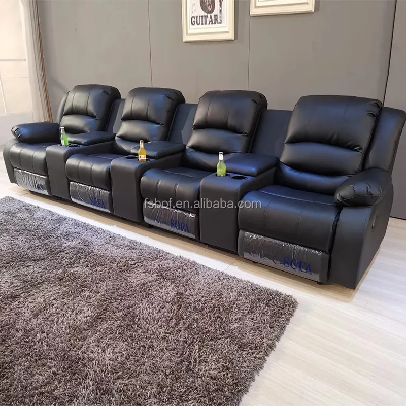Home theater recliner sofa set   4seats  sectional cinema sofa genuine leather love seats