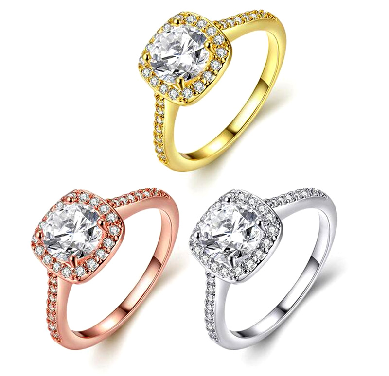 Womans Elegant Wedding Jewelry Good Quality Wholesale Zircon Wedding Rings Gold Plated