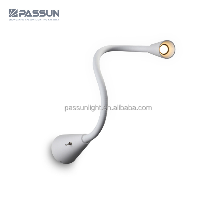 PASSUN light 3W LED aluminium flexible bedside reading lamp for hotel