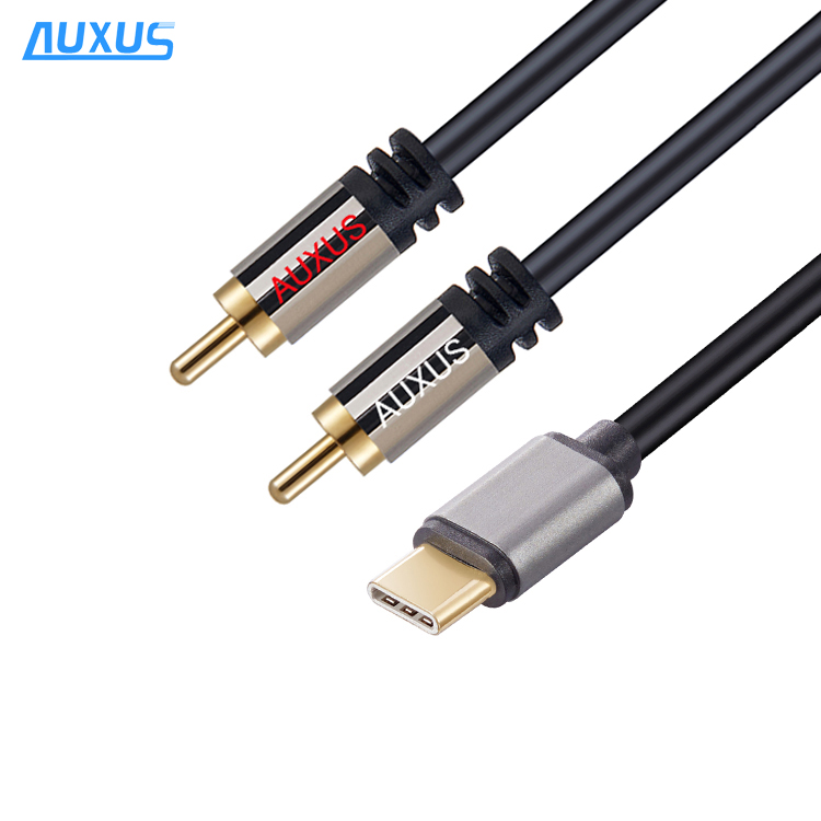 Кабель с разъемом USB Type-C на 2 RCA для мобильного телефона, динамика, домашнего кинотеатра, HDTV