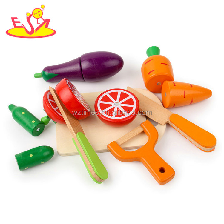 Colorful Wooden Pretend food play set Cutting Fruit Vegetable Toys for Kids W10B222