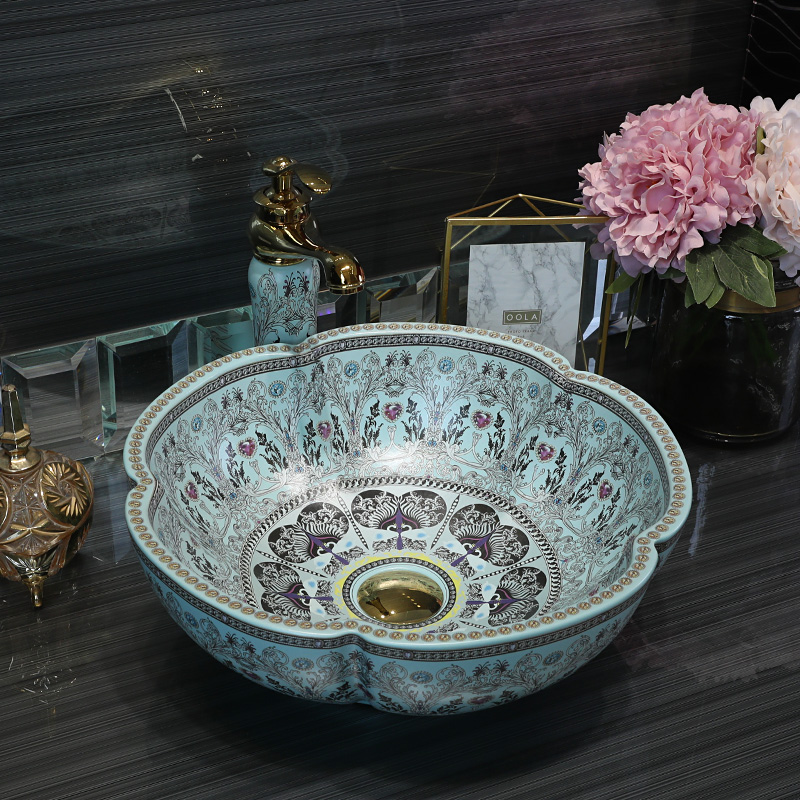 Цветная Керамическая антикварная раковина Jingdezhen в форме цветка, розы, фарфора, ванной комнаты