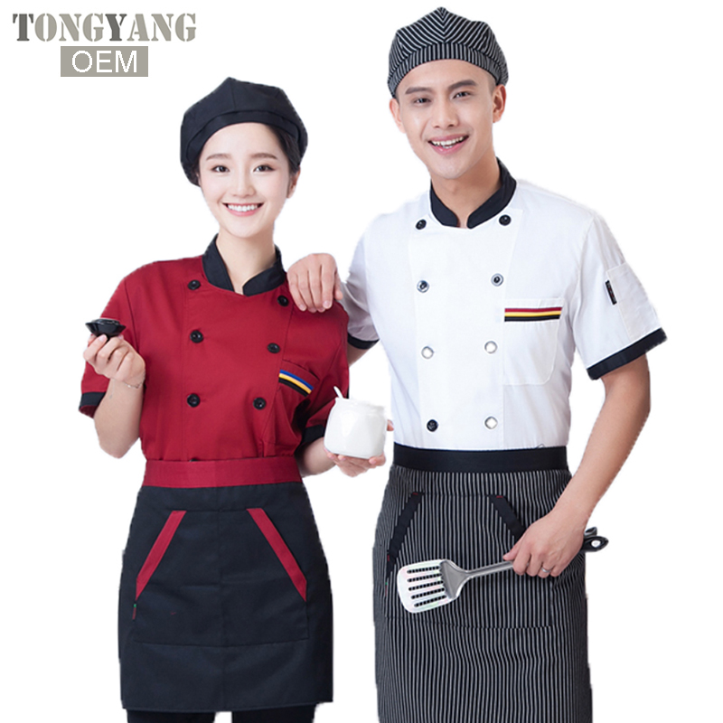 TONGYANG оптовая шеф повар униформа унисекс Ресторан Кухня дышащая двубортная рубашка шеф повара работы костюмы логотип