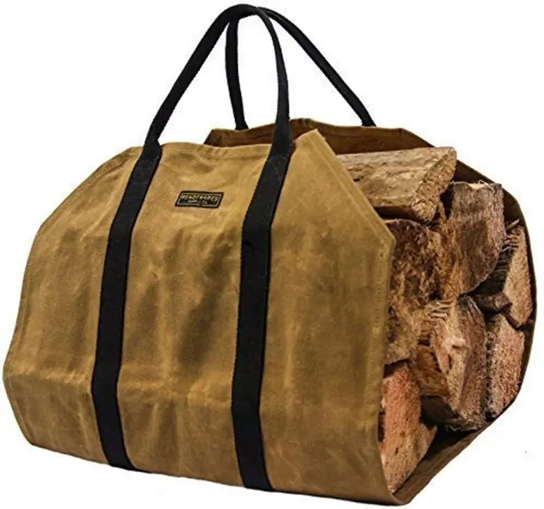 Wax Canvas firewood Carrier Tote Large Fire Wood Bag Durable Firewood log carrying bag