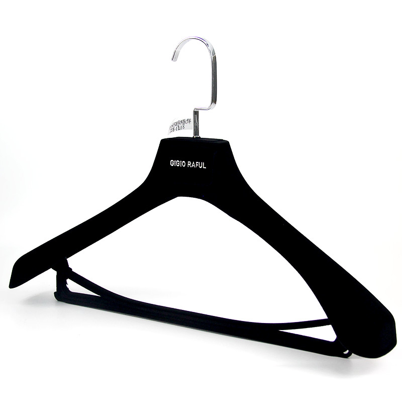 high quality wide shoulder plastic flocking velvet coat jacket hanger suit hanger for clothes with pant trouser cross-bar