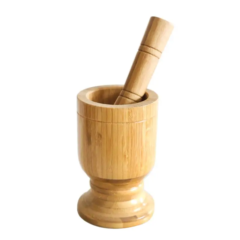 Natural Bamboo Garlic Mortar and Pestle Bamboo Garlic Mashers, Excellent for Crushing and Pill Grinding