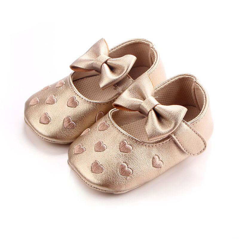 Hot selling heart and bow-knot design leather baby girl shoes