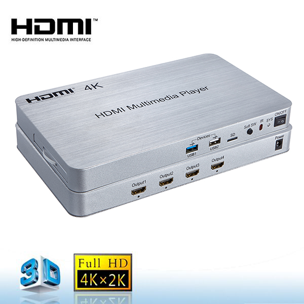 4K 1080p Поддержка android full HD 3D медиаплеер Память HDD 4-канальный HDMI медиаплеер