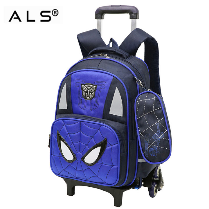Мультфильм Съемная детская тележка школьная сумка с тремя колесами Spiderman рюкзак для тележки