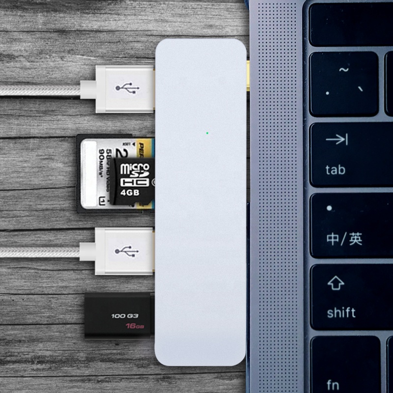 Алюминиевый 5 в 1 для Macbook USB3.0 USB C хаб беспроводной адаптер для Macbook Pro с 100W PD зарядки, 2XUSB3.0, светодиодный дисплей, SD/TF Card Reader устройство чтения карт