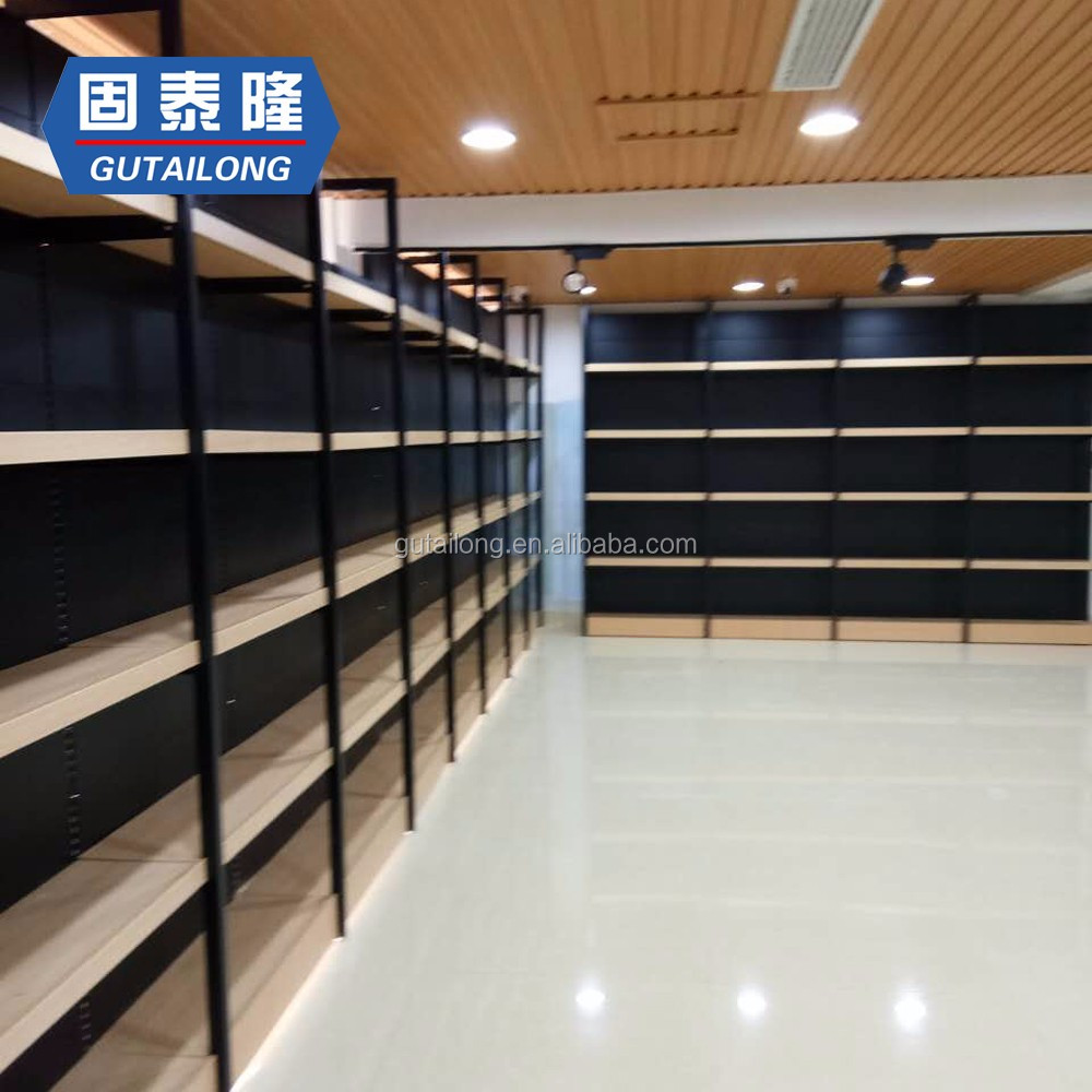 High quality steel wood gondola rack supermarket wooden shelf