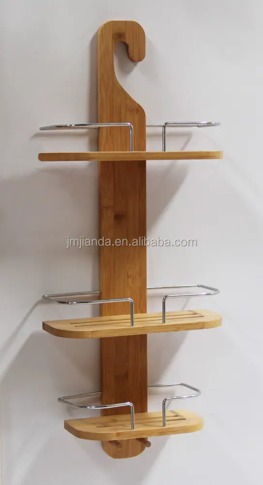 hanging wall mounted Bamboo Bathroom Storage Racks with wire guard bar