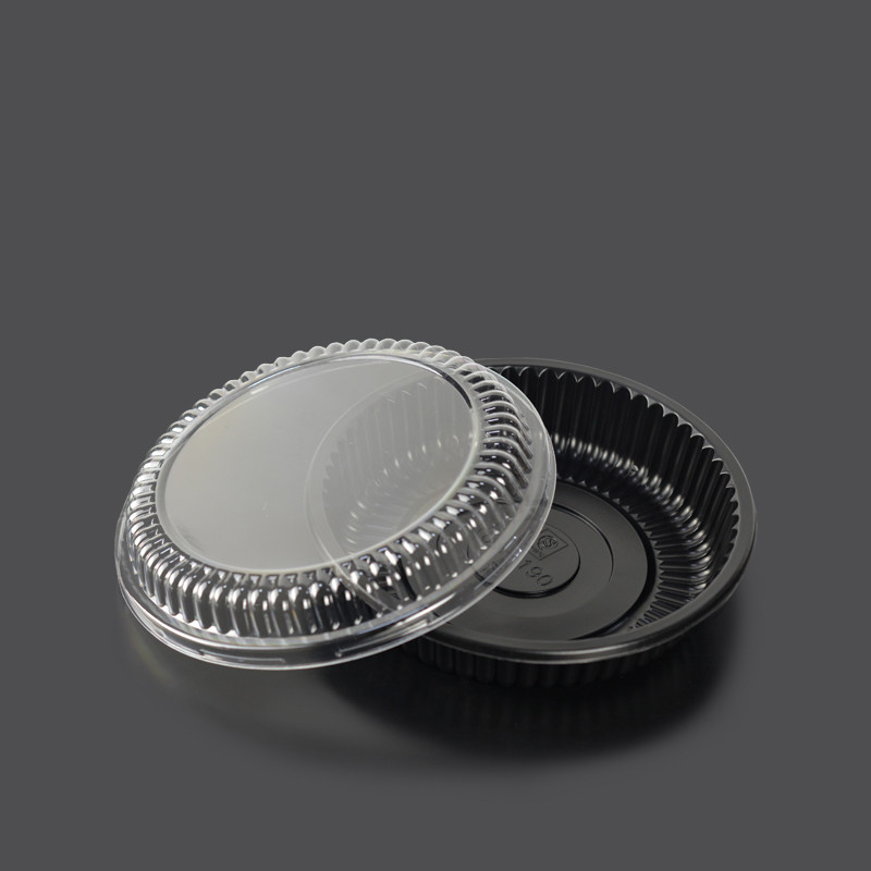 Plastic Sushi Box Black Base And Clear Lid Plastic Round Food Container Disposable Biscuit Packing Tray PS Sushi Box