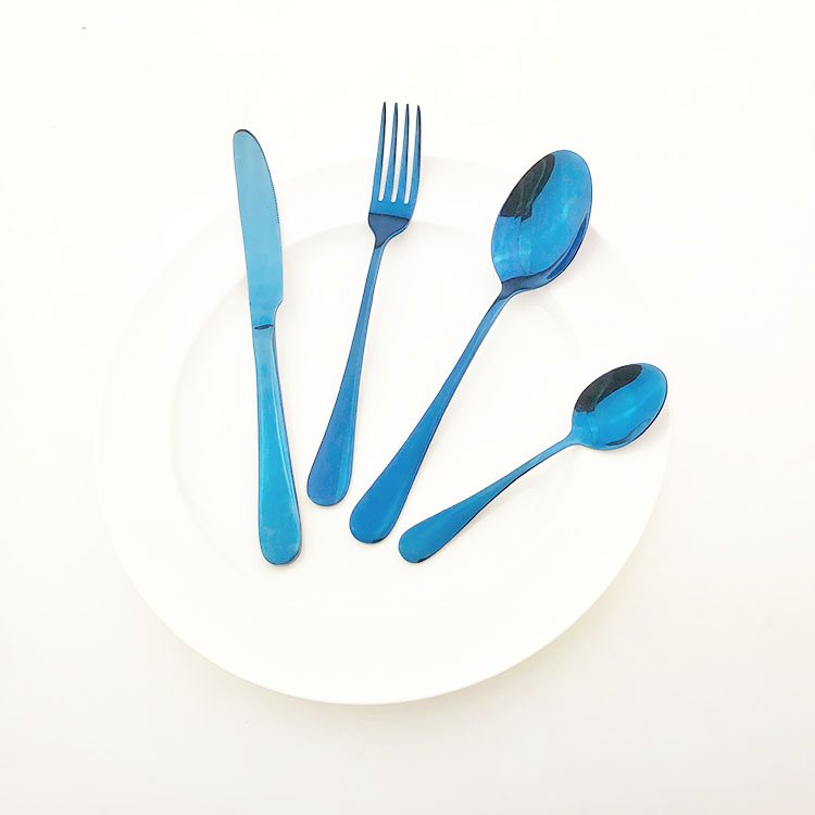 Royal titanium plating blue color flatware wholesale  16pcs blue cutlery sets wholesale with wooden box