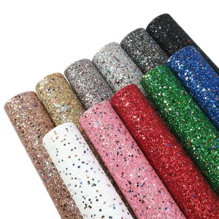 30x140cm Star Sequin Chunky Glitter Vinyl Faux Synthetic Leather Roll Fabric 85265