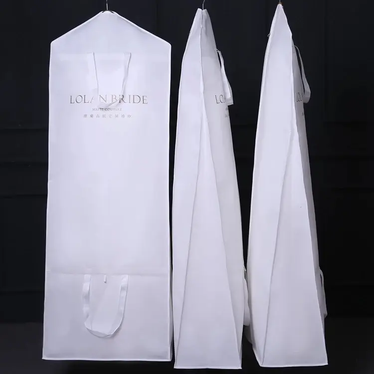 White non woven gown cover suit garment bag/custom fashionable printed nonwoven folding luxury wedding dress dust cover bag