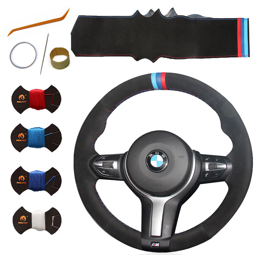 Оплетка рулевого колеса ручной работы из черной замши для BMW F87 M2 F80 M3 F82 M4 M5 F12 F13 M6 F85 X5 M F86 X6 M F33 F30 M Sport