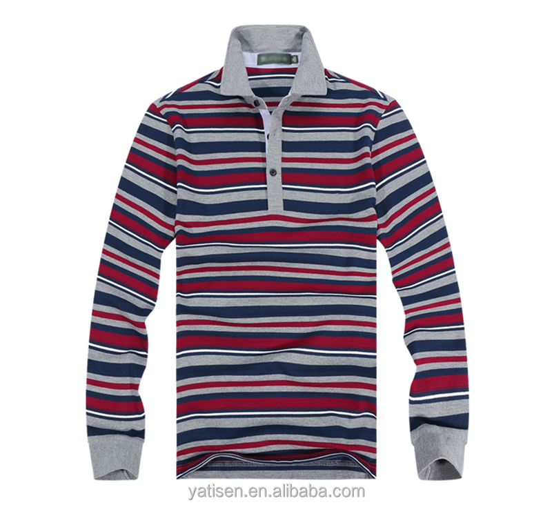 Thin line stripe polo shirts for man full sleeve 100% cotton autumn casual men's polo shirts