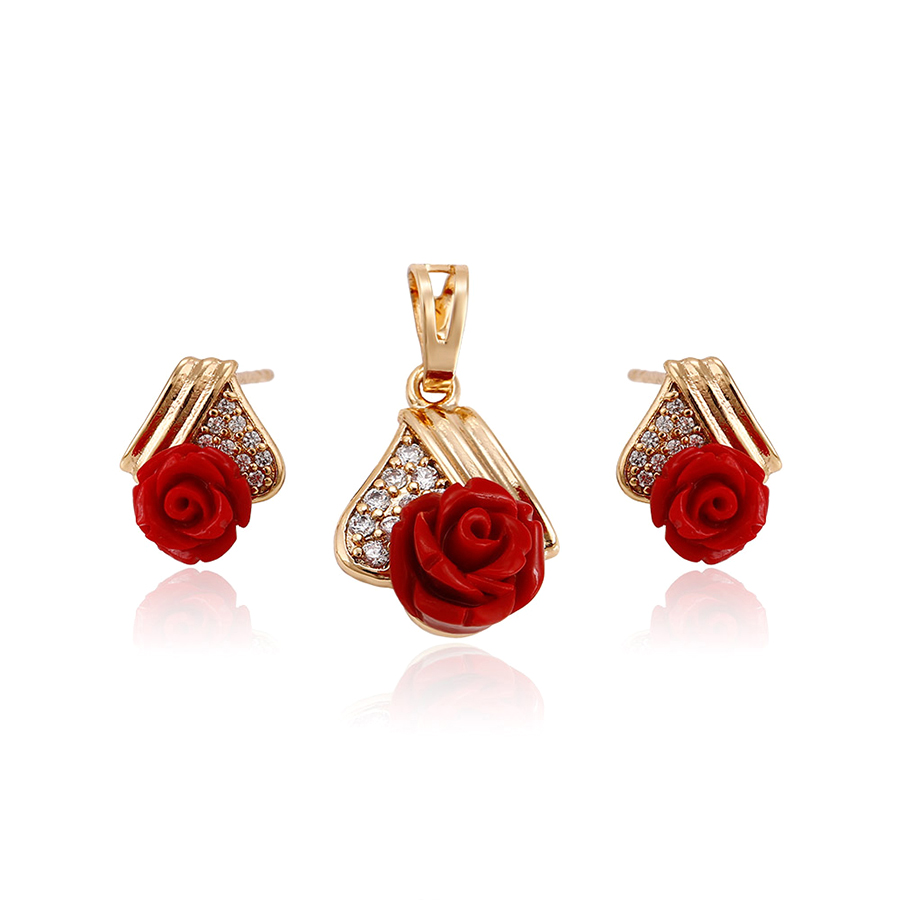 64219-xuping модные ювелирные изделия 18k золотые алмазные красные цветочные наборы