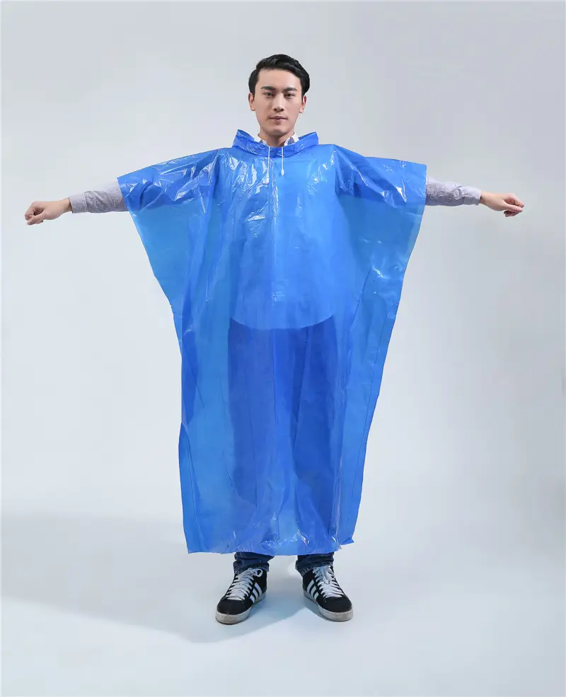 Plastic Poncho Popular Disposable PE Raincoat Clear Plastic Blue Rain Poncho